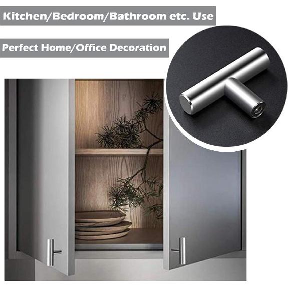 Gobrico 15 Pack Satin Nickel Single Hole T bar Kitchen Cabinet Handles Knobs Stainless Steel Cupboard Drawer Dresser Pulls Overall Length 50mm/2in