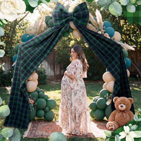 Giant Plaid Bow Decor for Room Wall Backdrop Oversized Large Green Bow Decoration 75x18 Inch Ribbon Tie for Baby Shower Wedding Birthday Party
