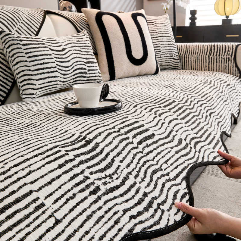 New Shu Cotton Lint Sofa Cushion Autumn And Winter  New Non-Slip Straight Row Leather Sofa Cover Cloth Towel Cross-Border
