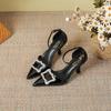 European and American style hollow sandals women's new patent leather niche temperament square buckle rhinestone shallow high heels in summer 2025