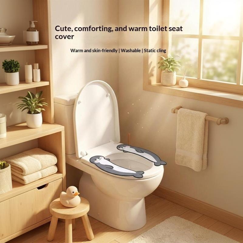 Cute Seal Toilet Seat Cushion Soft Warm Waterproof Washable Traceless Installation For Home Bathroom All Seasons Use