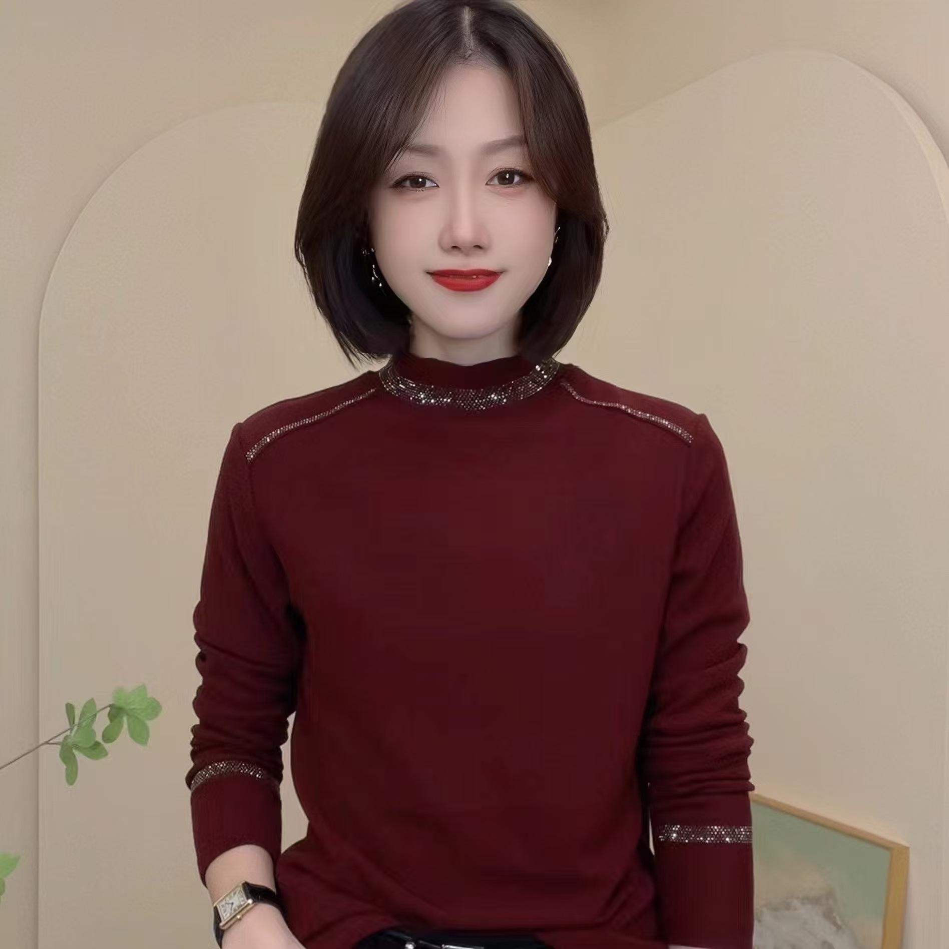

2024 Autumn/Winter Fleece-Lined Women s Hotfix T-Shirt Fashionable Base Layer 4XL