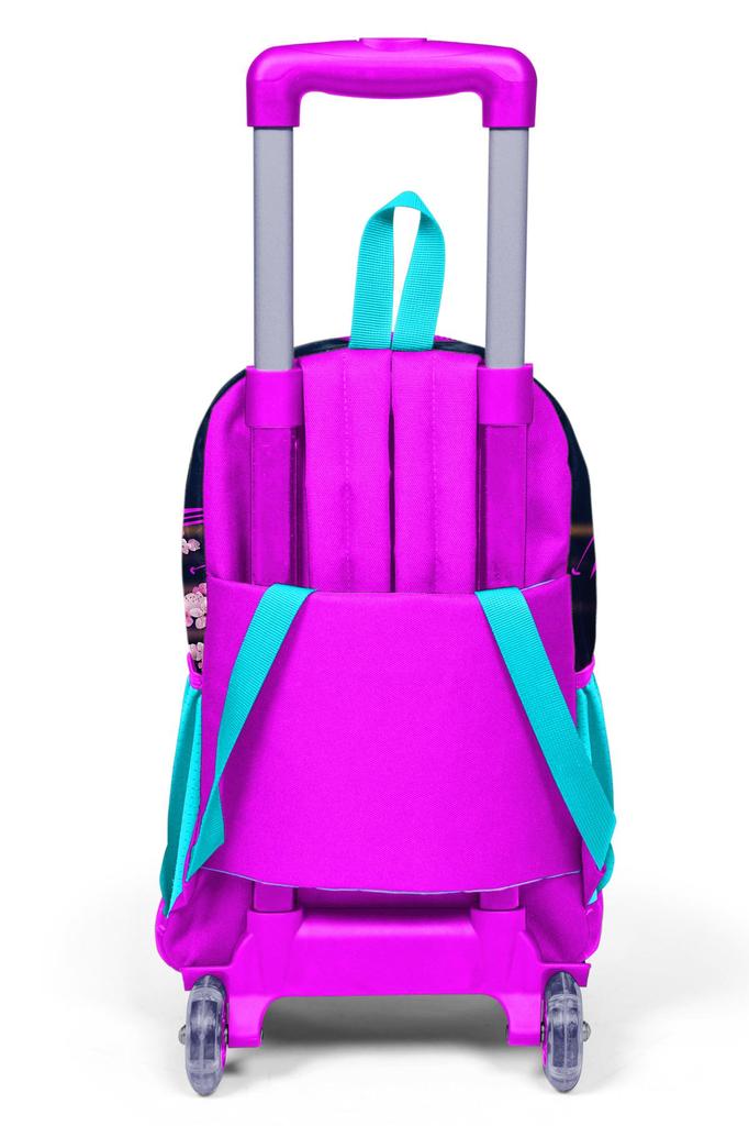 Coral High Kids Purple Pink Anime Cat Patterned Three-Compartment School Backpack 23953