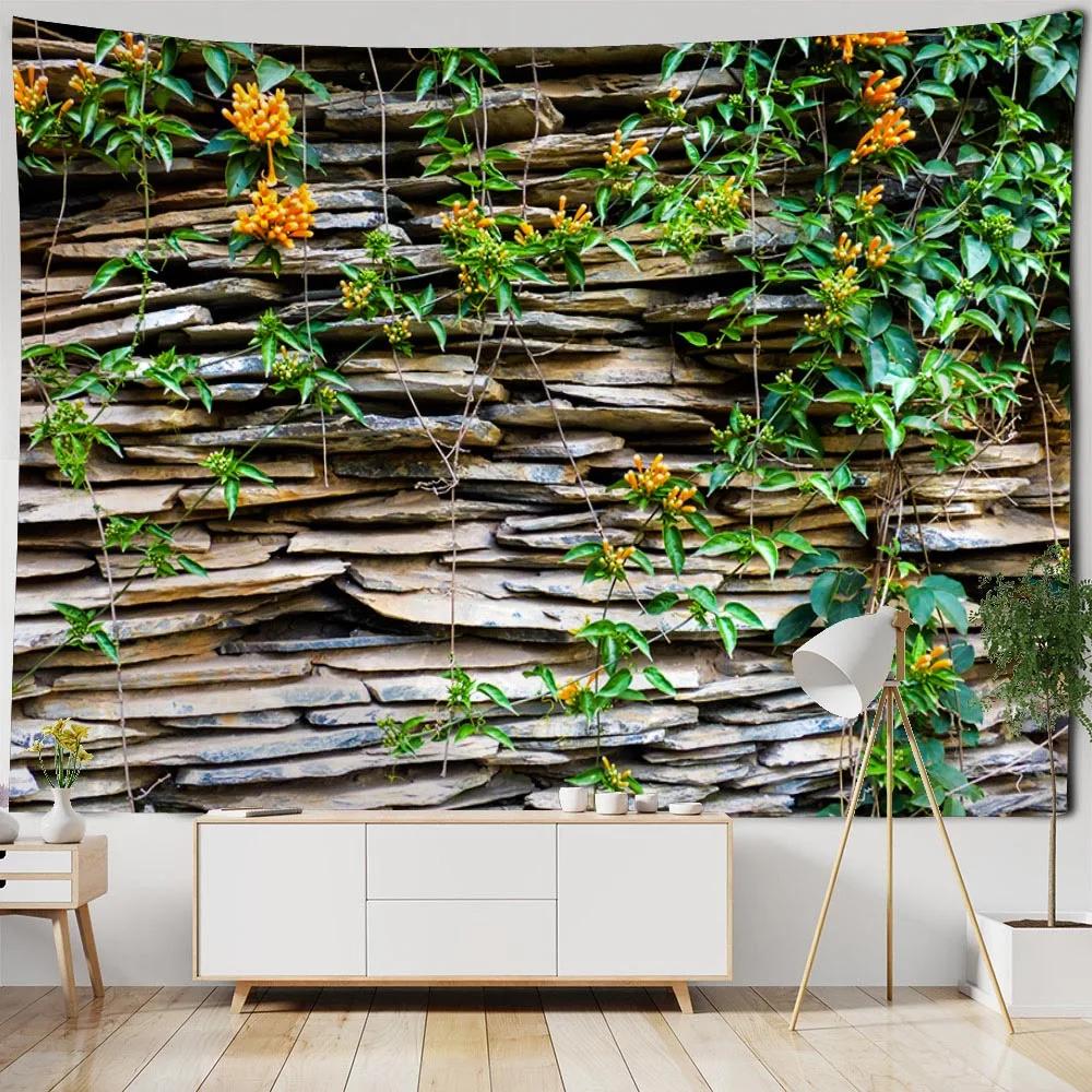 Ziegelmauer, Steinmauer, bedruckter Wandteppich, Wandbehang, Holzmaserung-Imitation Heimdekoration, Wohnzimmer-Wandhintergrund