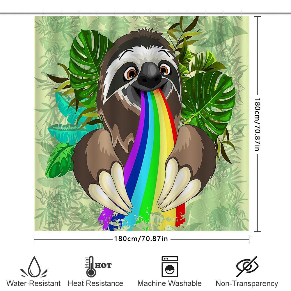 Cute Sloth Rainbow Shower Curtain Tropical Forest Animal Bathroom Decor Waterproof Fabric Home Decor Hippie Nature Wall Art Gift