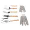 Garden Tools Wooden Handle Stainless Steel Shovel Trowel Weed Puller Hand Fork Rake with Canvas Gloves for Growing