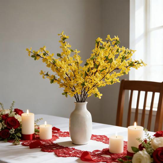 23.6" Faux Jasmine Artificial Flower Fake Silk Floral Branch Spray for Home Wedding Vase Filler Party Table Centerpiece