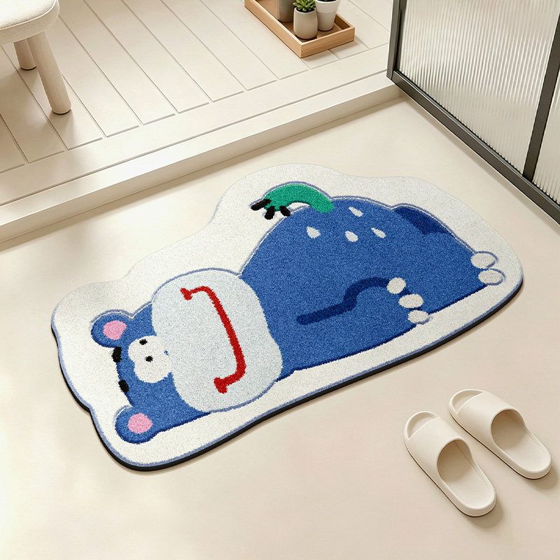 Blue Hippo Shaped Rug Animal Carpet For Living Room Bedroom Bathroom Non Slip Floor Mat Kids Room Nursery Home Decor Gift
