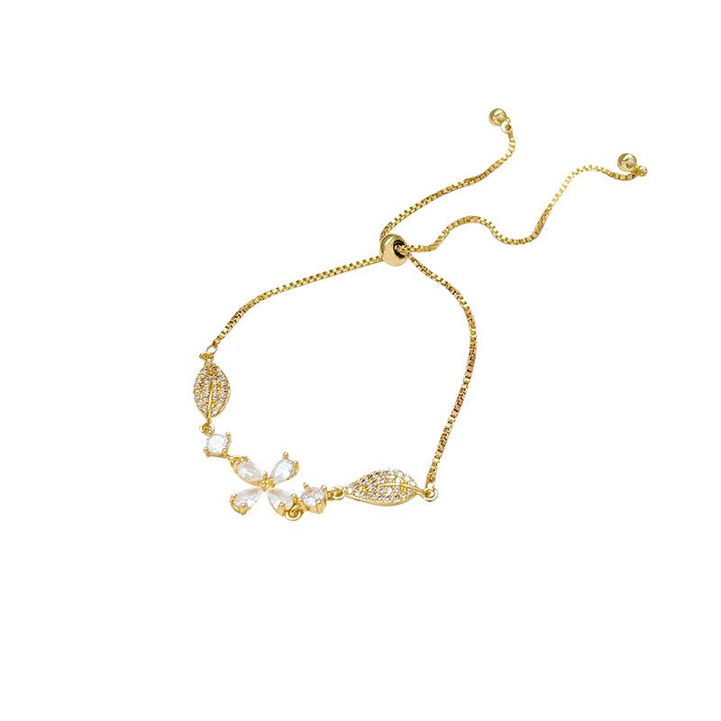 Micro-inlaid Zircon Flower Bracelet Women's Bracelet Pull-out Adjustable Jewelry