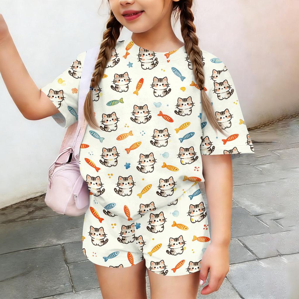 Kids Casual Short Sleeve Top and Shorts Set Animal Print Lightweight Breathable Summer Outfit for Boys and Girls Soft Fabric