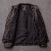 Men's Genuine Leather First Layer Cowhide Stand-up Collar Slim Pure Leather Jacket Simple Dark Brown Coat