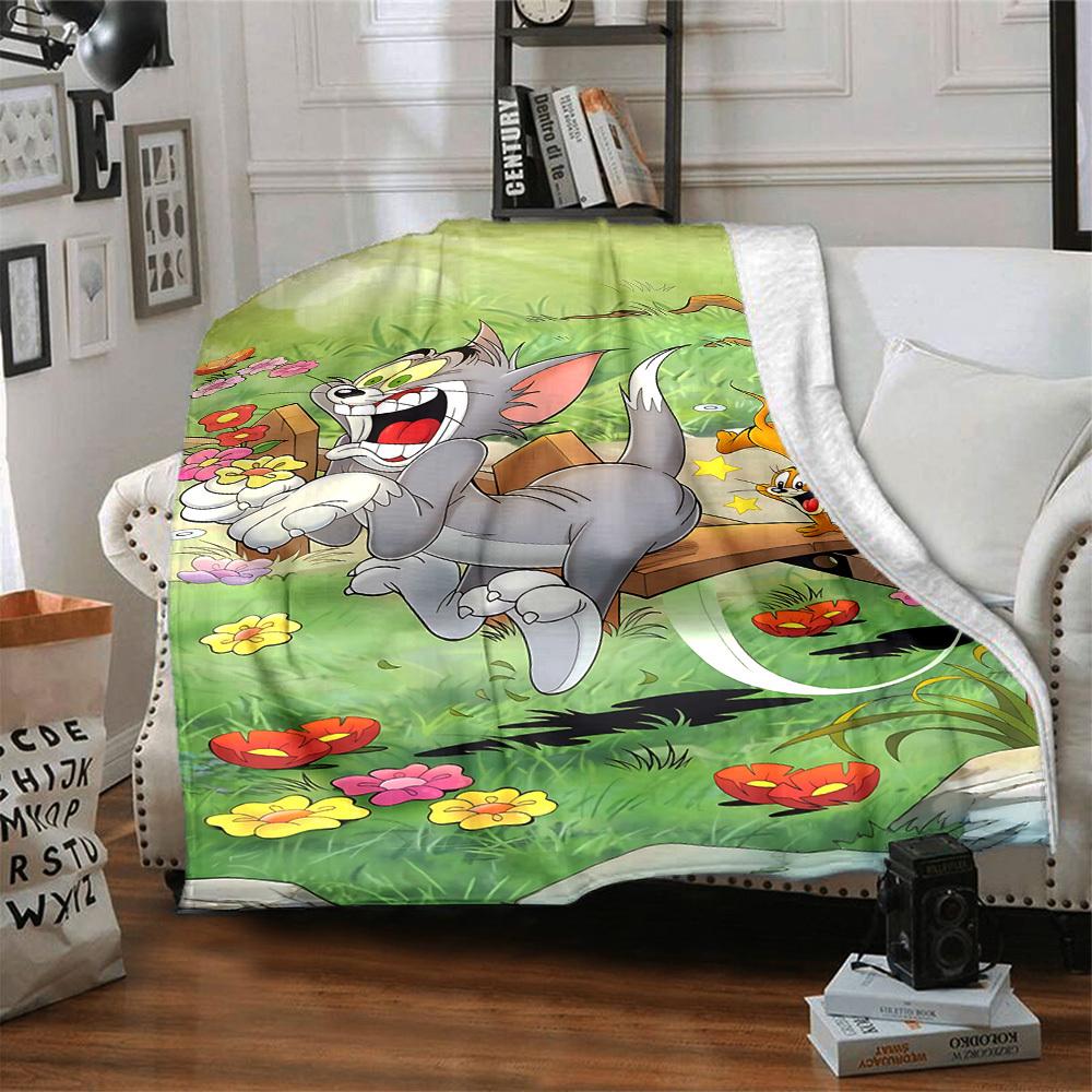 1pc Tom and Jerry Flannel Blanket Soft Warm Throw for Home, Office, Travel, All-Season Cozy Bedding GiftL1270