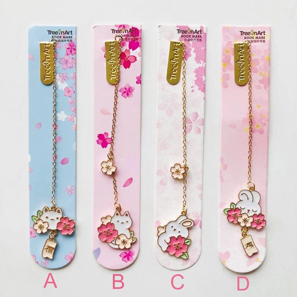 Book Clips Reading Paper Clips Book Tag Pendant Bookmark Rabbit Romantic Sakura Metal Bookmark