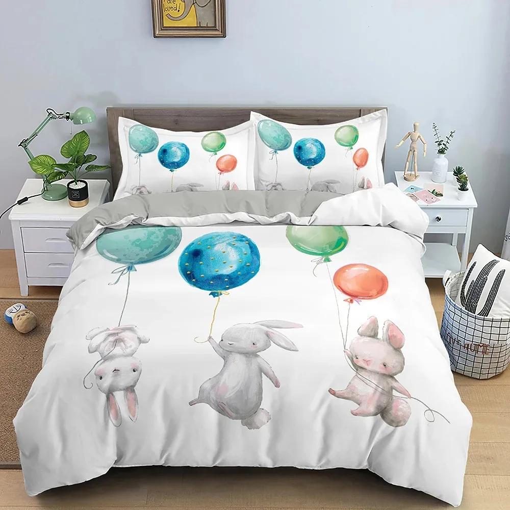 Cartoon Rabbit Duvet Cover Set Cute Bunny Bedding Set for Children Girsl Women Gifts Quilt Cover Comforter Cover with Pillowcase