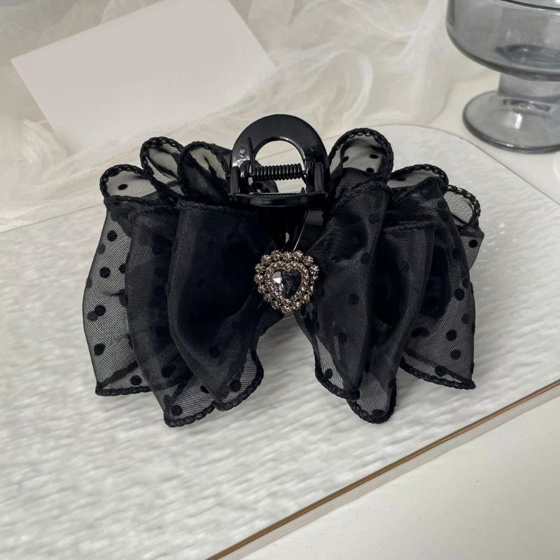 Bows Elegant Hair Claw Polkas Dots Meshes for Women and Girls Vintage Styles Hair Accessory