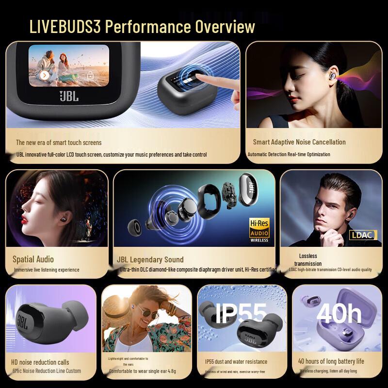 JBL Live Buds 3 Smart Touchscreen True Wireless Earbuds