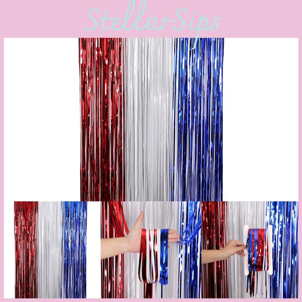 Vibrant Red White And Blue Independence Day Rain Curtain For Festive Party Decorations
