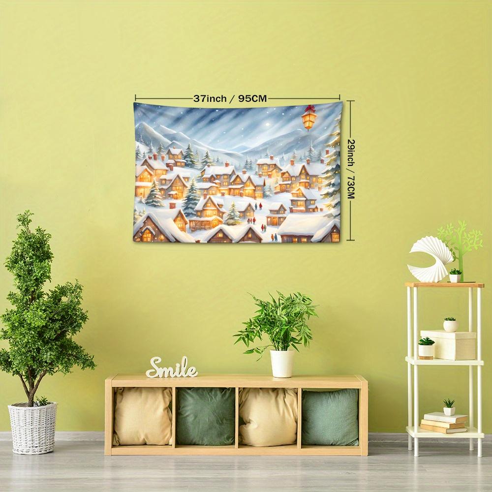 1pc Christmas Village Tapestry, 126x71inch, Festive Holiday Wall Hanging, Polyester Soft and Flat Fabric, No Power Needed, Woven, Textured, Natural St