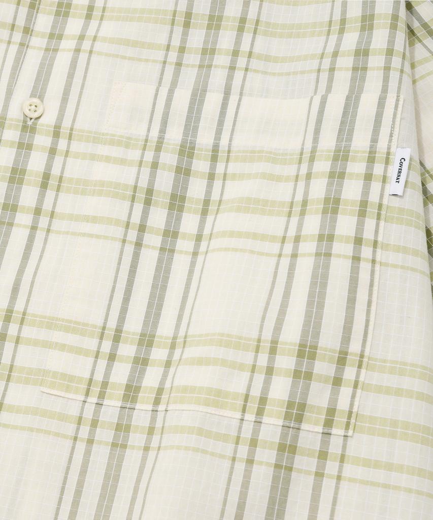COVERNAT Tartan Check Open Collar 1Pk Half Shirt Green