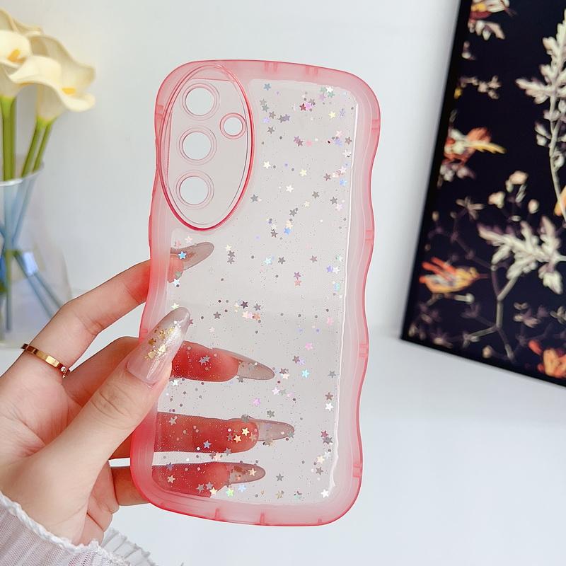 Roztomilý průhledný třpytivý obal s kapkovým lepidlem ve tvaru hvězdy pro Samsung S24 Plus S23 S22 S21 Ultra S20 Fe A16 A06 A55 A54 A53 A52 A35 A15 A14 Nárazuvzdorný vlnitý kryt na telefon