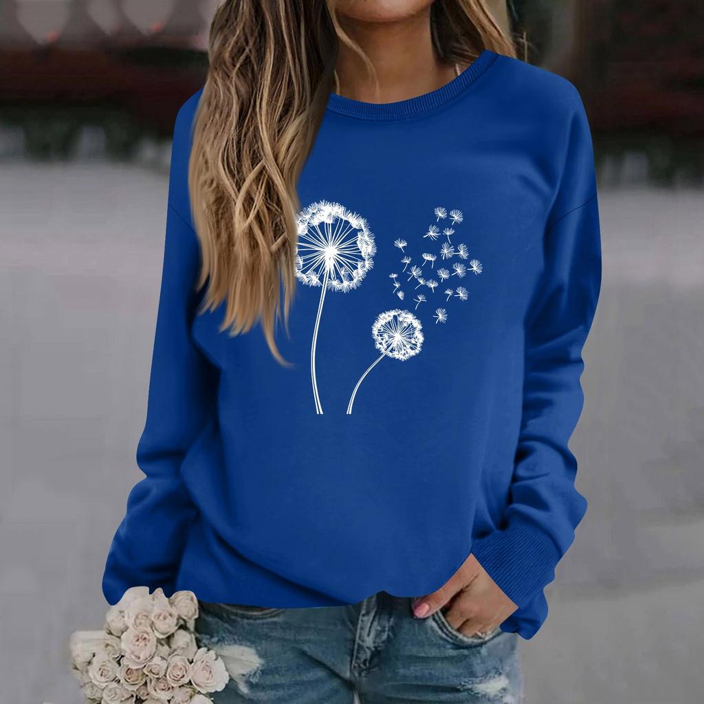 Women's Fashion Casual Long Sleeve Solid Color Printed Round Neck Top Sweatshirt