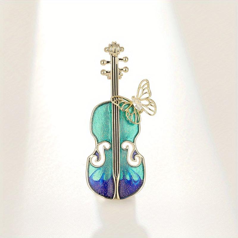 Alloy Violin Brooch With Butterfly Detail Versatile Shiny Zircon Insect Accents Music-Inspired Pin For Daily Wear Gift For Valentine'S Day No Plating