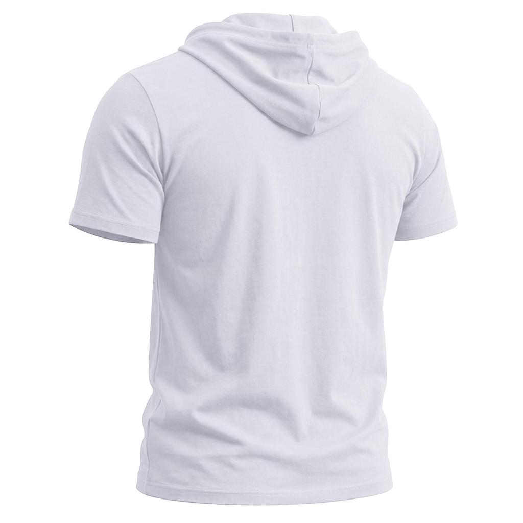Men’s T-shirts Hooded Short Sleeves Cotton Shirts Fitness Tops Casual Street Punk Hip Hop Style Wear
