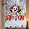 Waterproof PVC Window Decorations Christmas Spotted Puppy/Penguin Static Sticker, Cute Watercolor Animal Glass Stickers with Colorful Lights