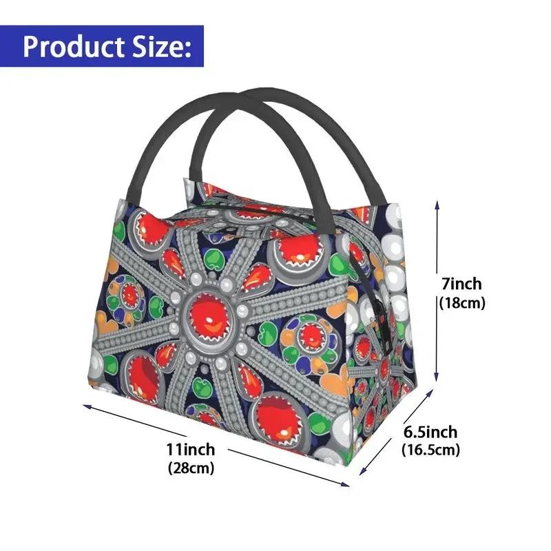 Tafzimth Kabyle Fibula Style Insulated Lunch Tote Bag for Women Ethnic Geometric Berber Portable Cooler Thermal Food Lunch Box