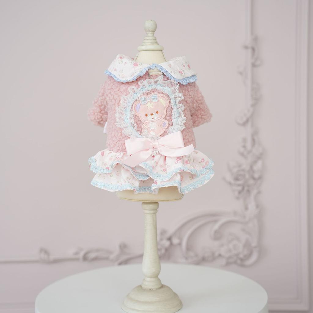 Pet Winter Floral Grain Velvet Skirt Is Better Than Teddy Bear Winter Cotton Clothes Two Legged Cat Clothes Can Be Pulled