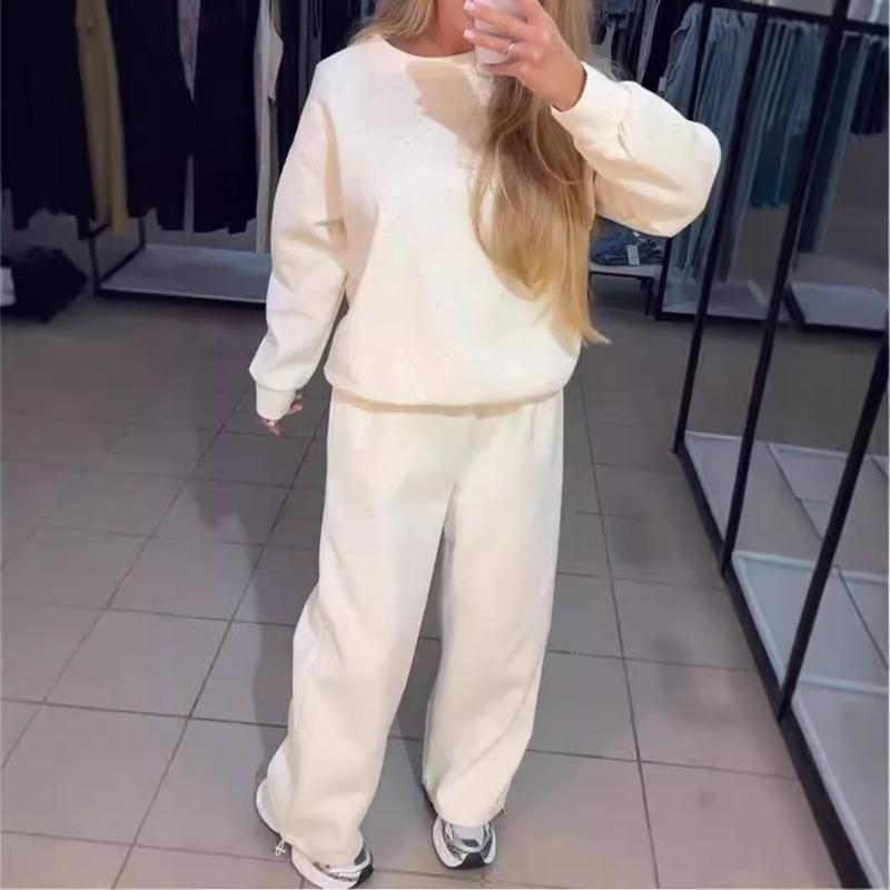 Women's Pants Suit Autumn Winter New O-neck Diamond Long-sleeved Tops Drawstring Sweatpants Fashionable Ladies 2-piece Sets