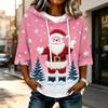 Women's Casual 3/4 Sleeve Hooded T-Shirt with Christmas Print