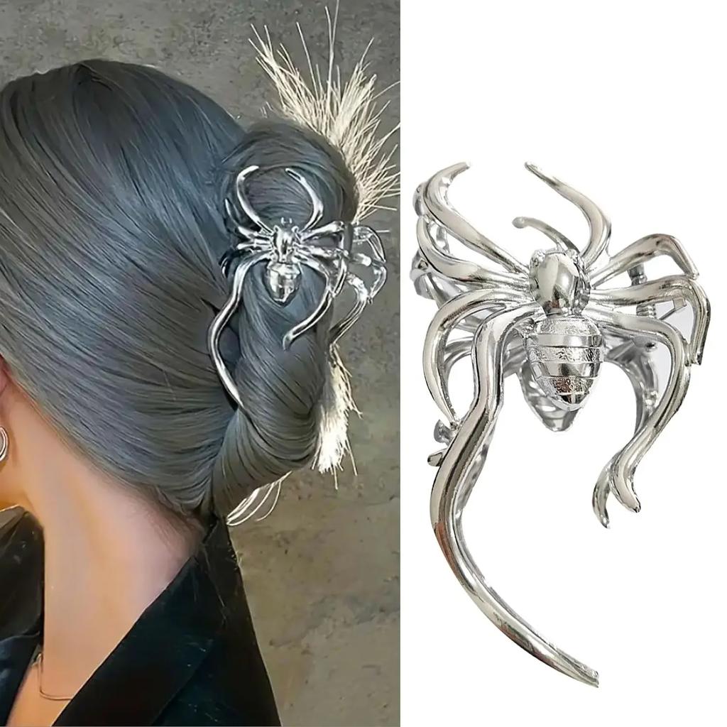 New  Halloween Spider Skeleton Hair Claw Clips for Women Jewelry Accessories Black Silver Gold Large Barrette Party Headwear