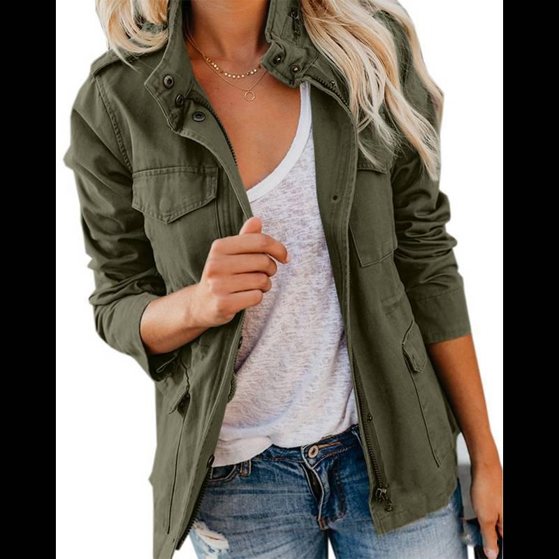 Spring Autumn Fashion Street Hipsters Loose Korean Zipper Pocket Jackets Women's Jacket