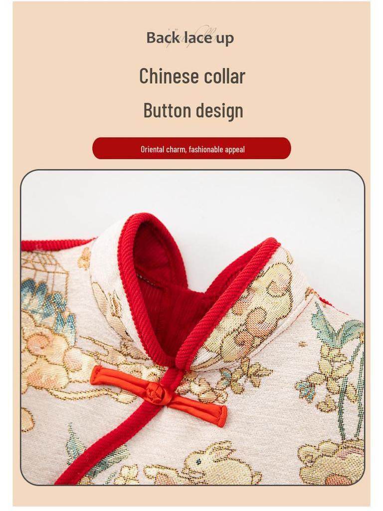 Children's Waterproof Reversible Coveralls: Chinese New Year Style - Autumn/Winter Protective Wear with Bib, Dirt-Resistant.