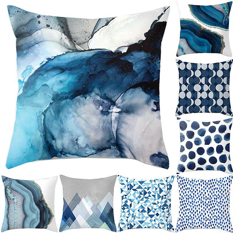 Pattern Blue Simple Pillow Cases Sofa Car Waist Throw Cushion Cover Decor Home