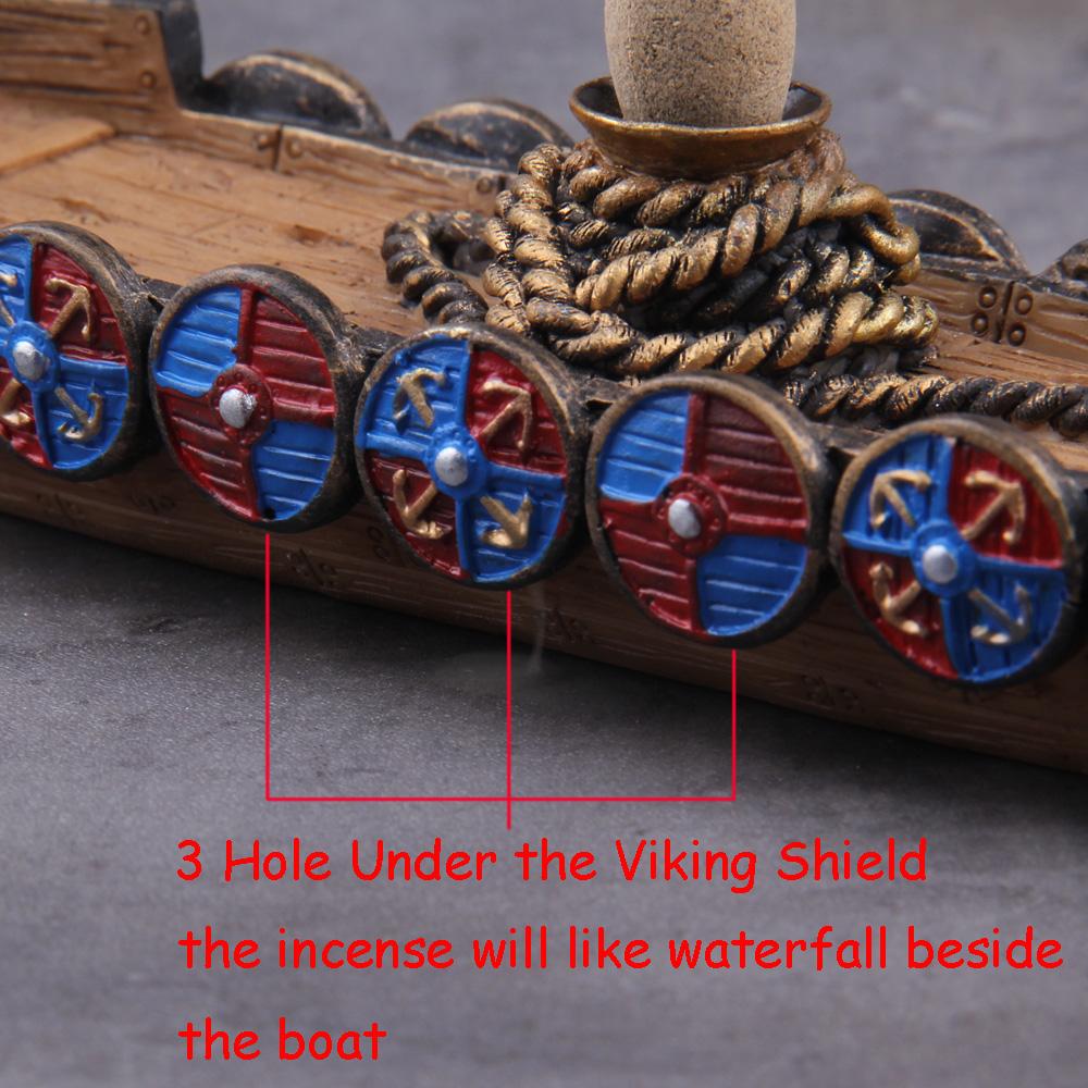 Ceramic Waterfall Incense Burner Viking Dragon Boat with 10 Free Cones Gift Option for Mixed Aromas