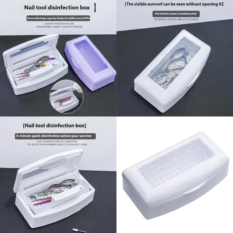 Nail Tool Sterilizer Box Plastic Portable Light Sanitizer Nail Care Cleaning Box For Nail Salon And Home Use