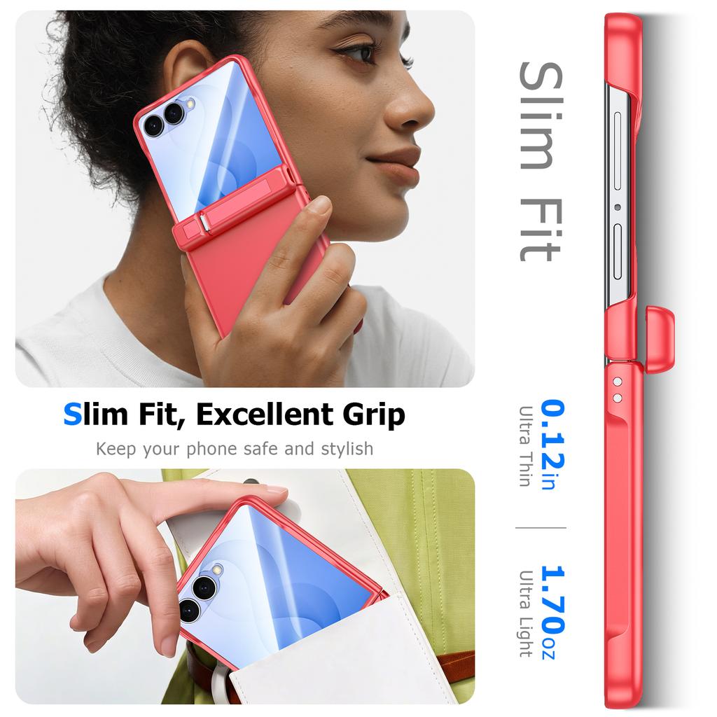 Slank Passende Opvouwbare Telefoonhoes met Ingebouwde Standaard en Volledige Bescherming voor Samsung Galaxy Z Flip8-Roze