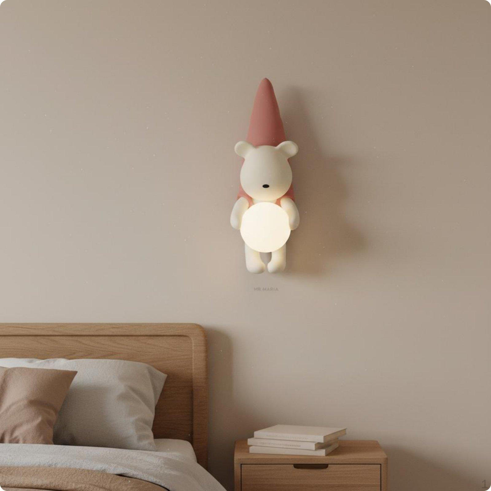 Sconce Wall Bear Lamp Modern Decorative Indoor Lighting for Kids, Girls, Nursery, Pink Warm Light