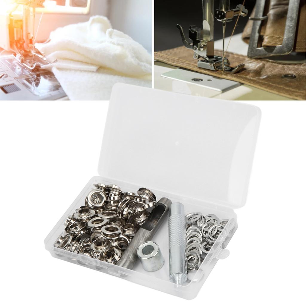 100 Sets Grommets Silver Color Wear Resistant   Production Robust Structure Grommet Tool for Clothing Shoes