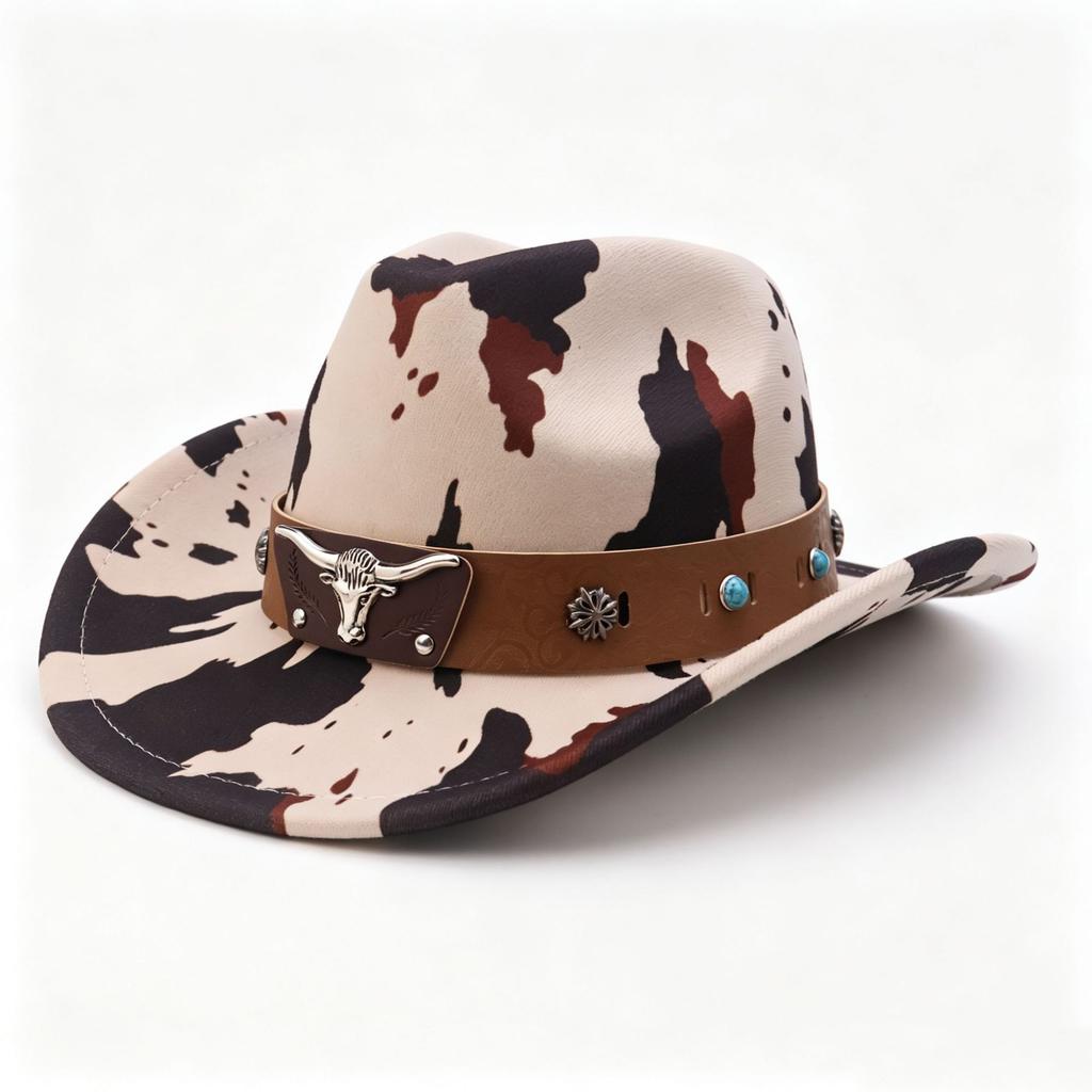New Woolen Party Top Hat, European and American Bull Head, Western Cowboy Hat, Cow Pattern Sunscreen Visor