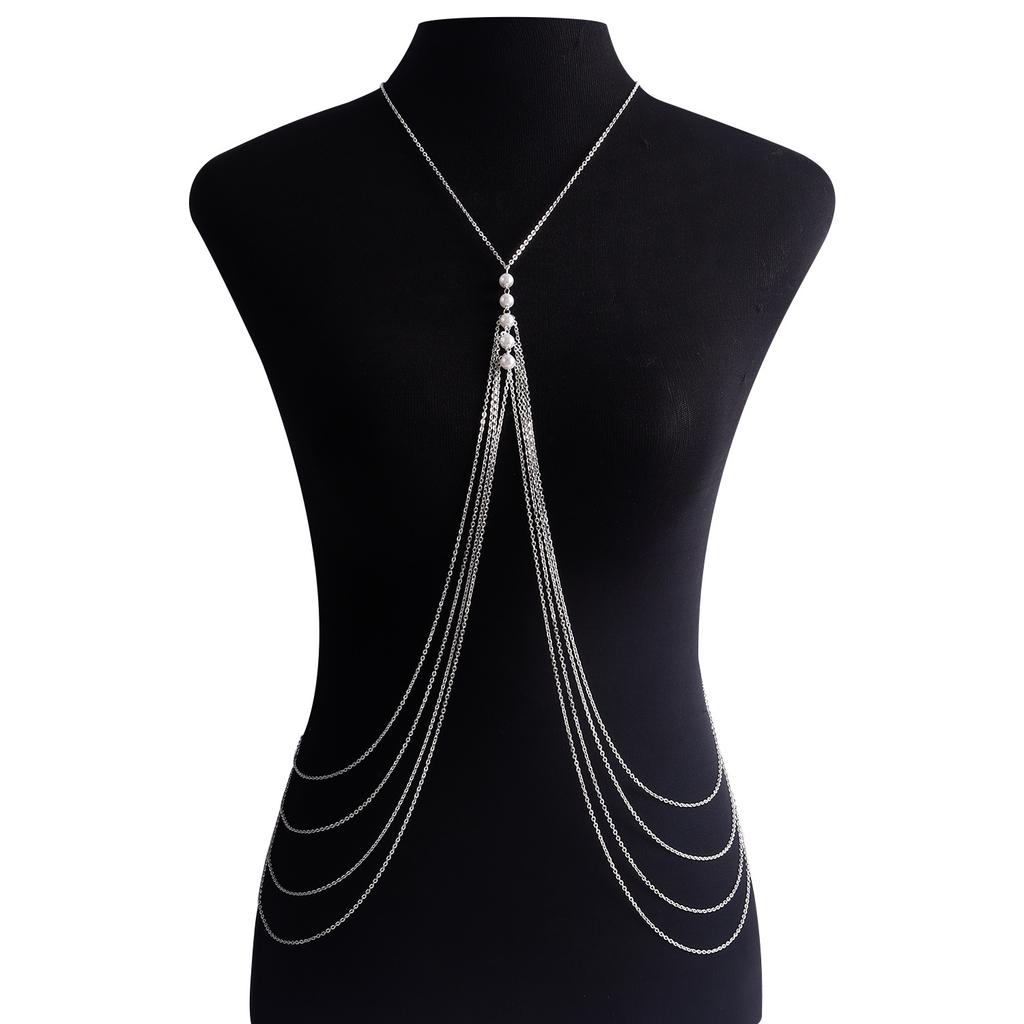 European and American jewelry, exaggerated sexy spice girl imitation pearl multi-layer body chain, nightclub chest chain, street shot waist chain for