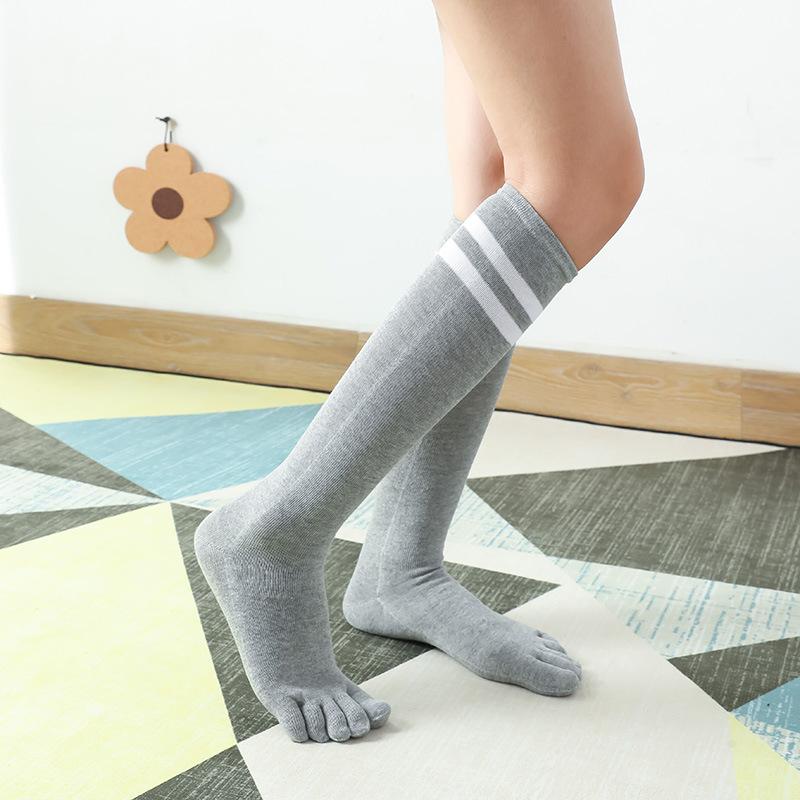 3 Pairs Long Black White Calf Socks Five Finger Cotton Stockings For Women Girls Striped Split Toe Sport Knee Socks Five Fingers