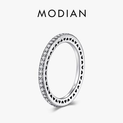 Modian 925 Sterling Silver Hearts Ring Clear CZ Fashion Stackable Vintage Classic Luxury For Women Jewelry Gift
