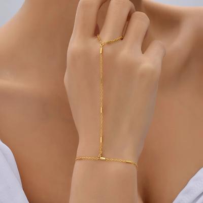 Women's Elegant Style Summer Finger Ring Bracelet, Minimalist Fine Chain Integrated Hand Jewelry Accessory