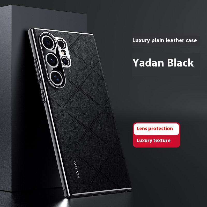 Luxury Plating Genuine Leather Phone Case for Samsung Galaxy S24 Ultra S24 Plus Metal Camera Lens Ultrathin Protection Cover
