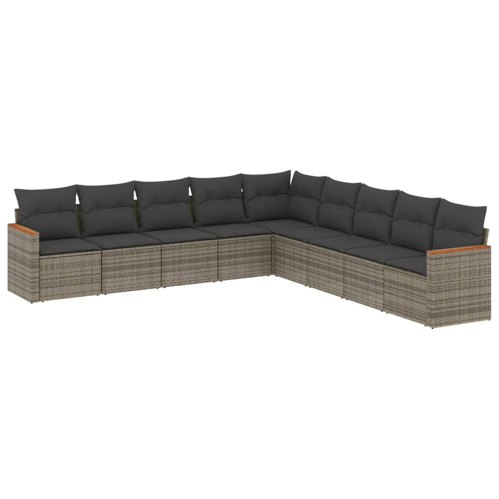 Vidaxl 9-Cz. Garden Furniture Set With Cushions, Grey, Poly Rattan
