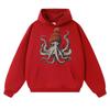 Bere Takmış Komik Ahtapot Grafik Kapüşonlu Sweatshirt Erkek Kadın Moda 90lar Vintage Uzun Kollu Oversize Polar Sweatshirt