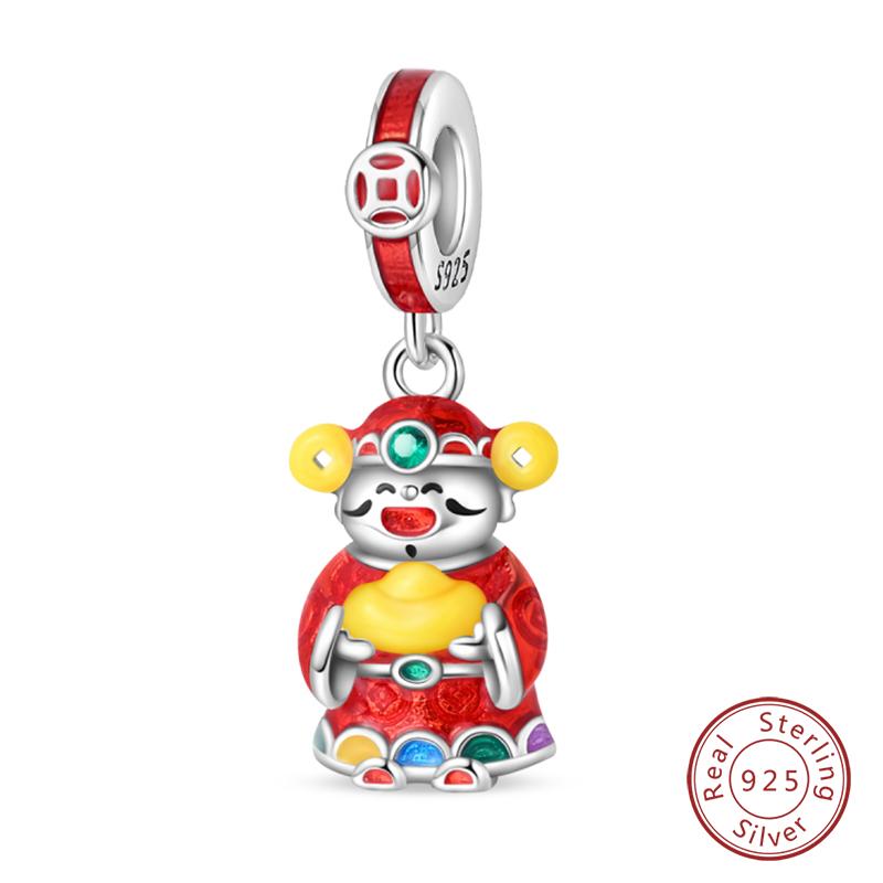 New Year Series Copper Lucky Cat God Of Wealth Lion Dance Koi Fish Charms Beads 3Mm Diy Jewelry Gifts
